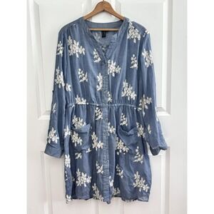 Label by Five Twelve Long Roll Tab Sleeve Floral Emboridered Shirt Dress 16 0547